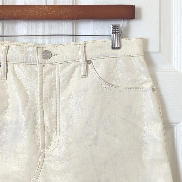 Frame Le High 'N' Tight Recycled Leather A-Line Mini Skirt Cream 30 - Picture 2 of 12